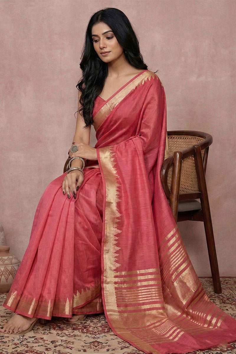 Amazing Festive Style Maroon Color Cotton Saree | Buy Online India