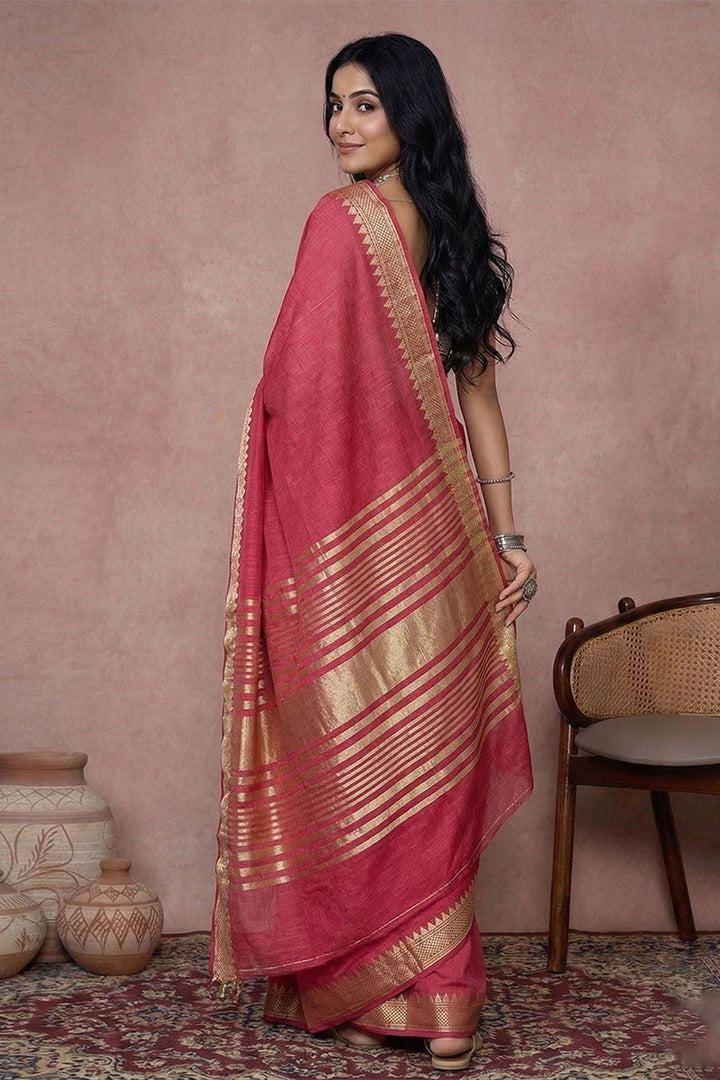 Amazing Festive Style Maroon Color Cotton Saree | Buy Online India