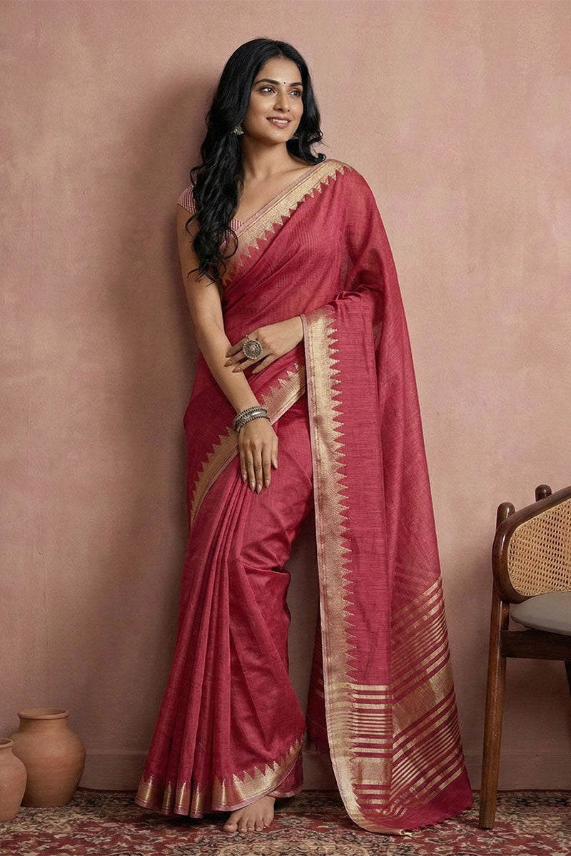 Amazing Festive Style Maroon Color Cotton Saree | Buy Online India