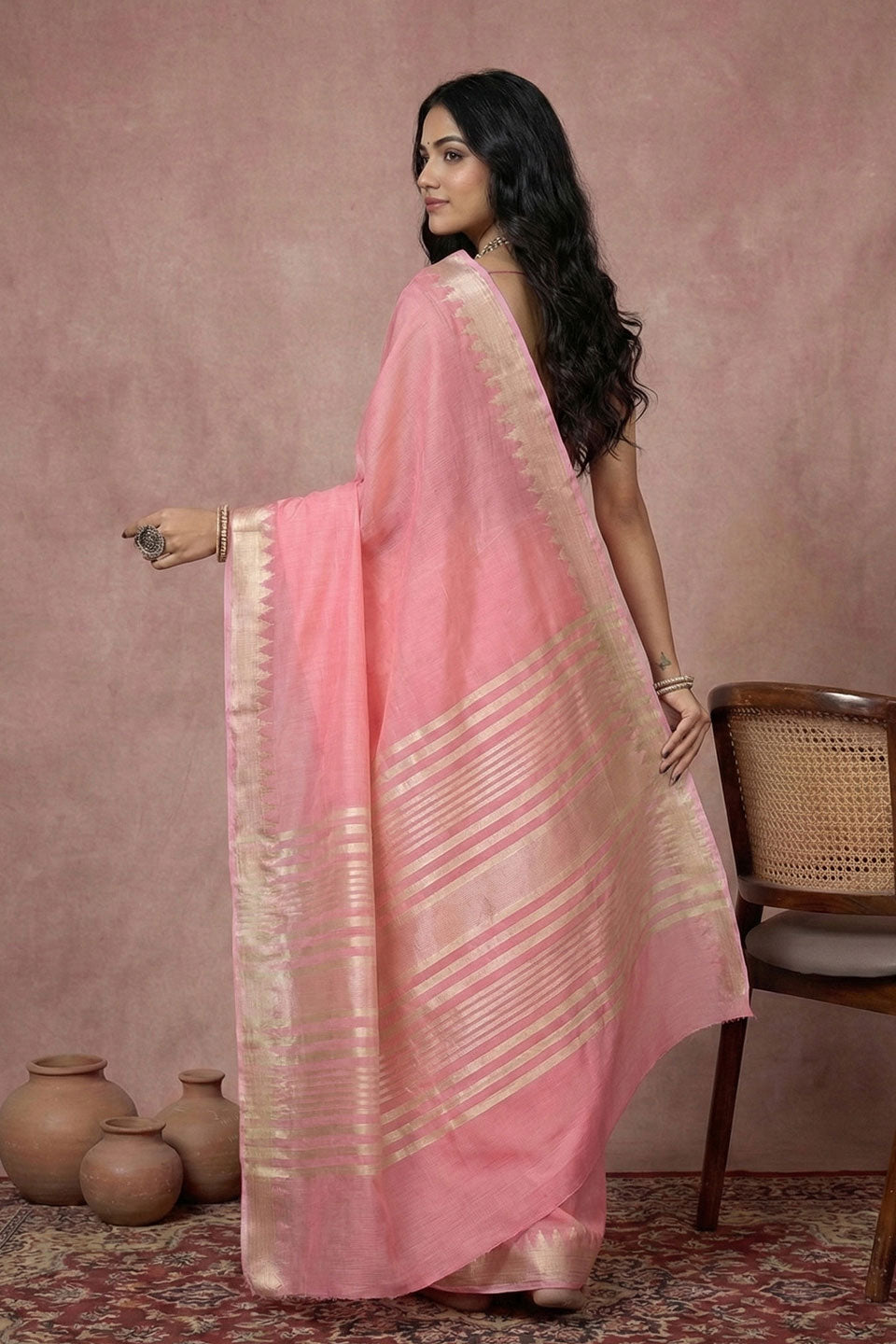 Festive Style Pink Color Cotton Saree With Weaving Work | Buy Online India