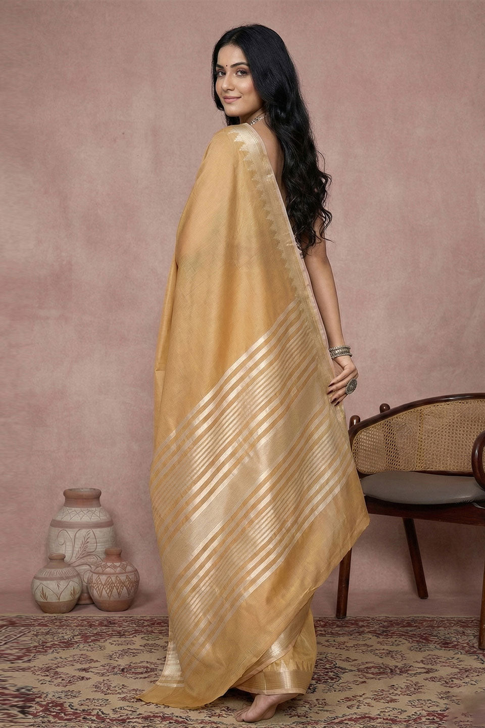 Amazing Weaving Work On Golden Cotton Saree | Buy Online India