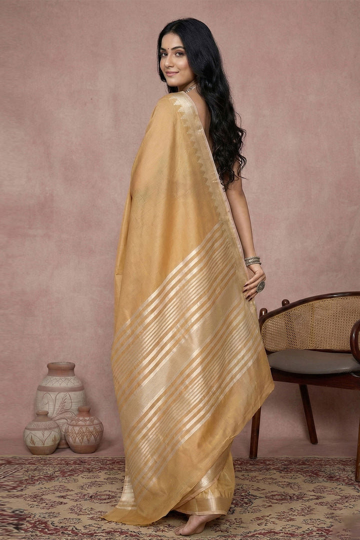 Amazing Weaving Work On Golden Cotton Saree | Buy Online India