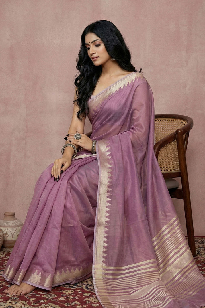 Purple Color Weaving Work On Chic Cotton Saree | Buy Online India