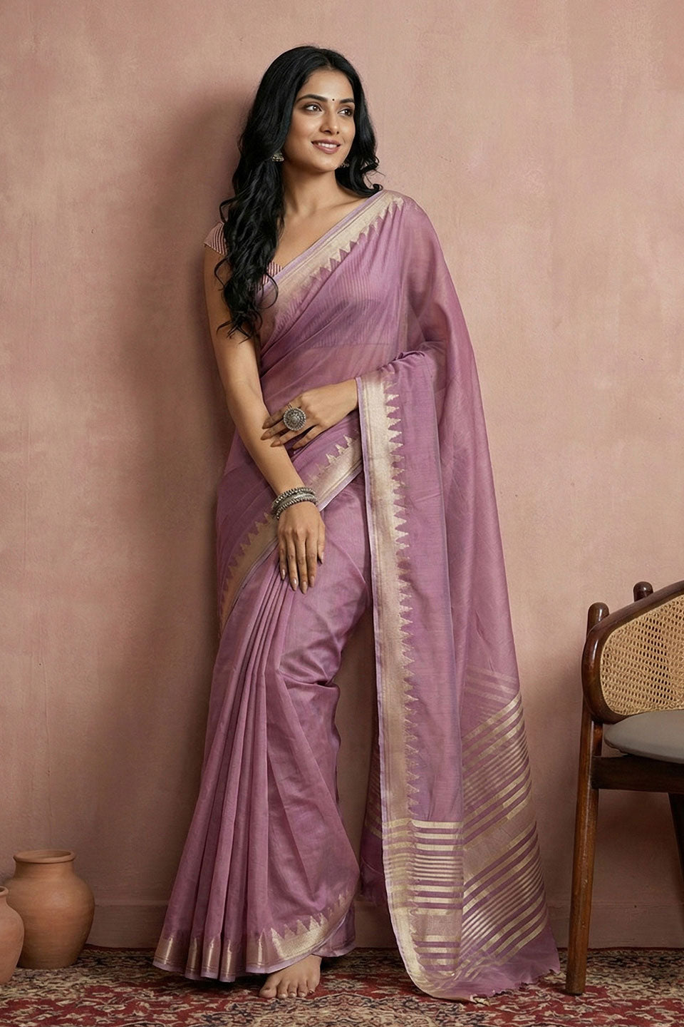Purple Color Weaving Work On Chic Cotton Saree | Buy Online India