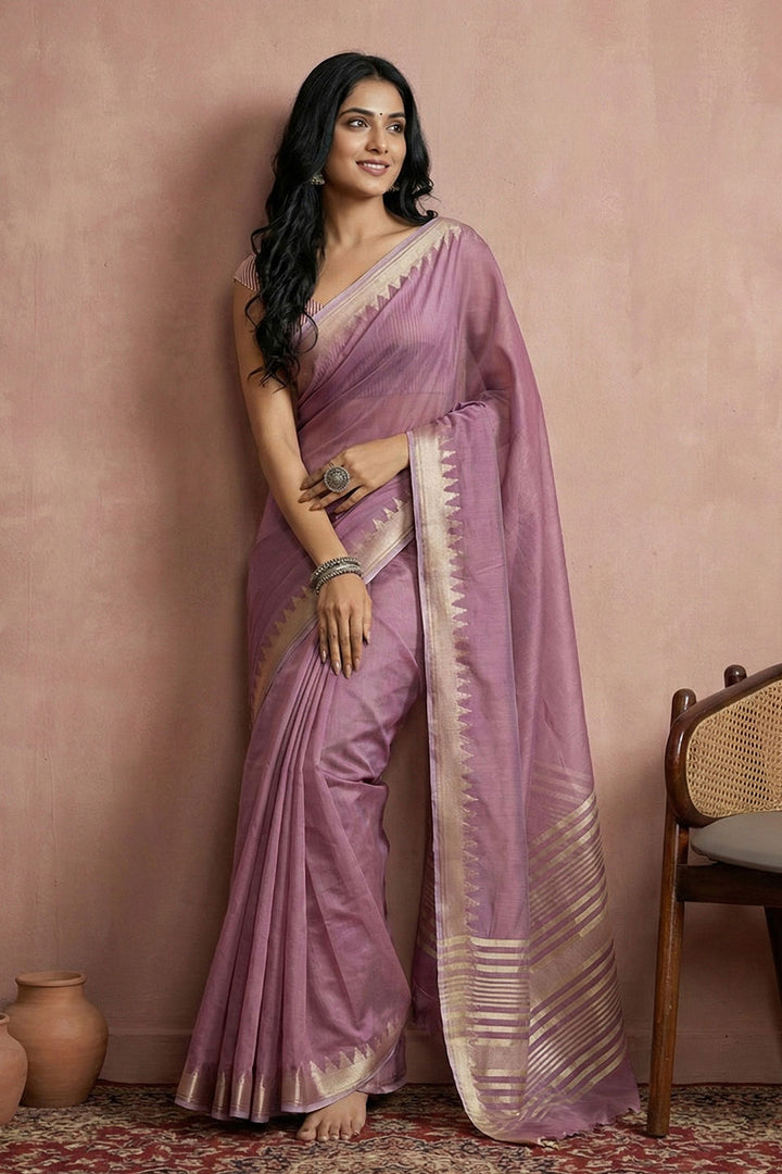 Purple Color Weaving Work On Chic Cotton Saree | Buy Online India