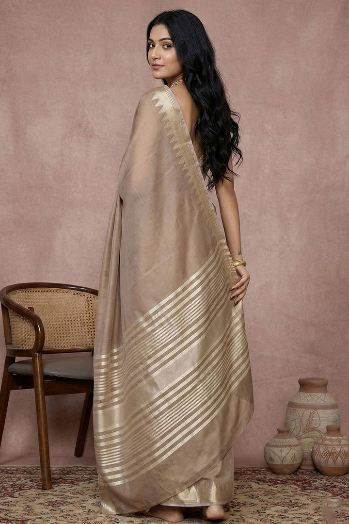 Graceful Beige Color Cotton Saree With Weaving Work | Buy Online India
