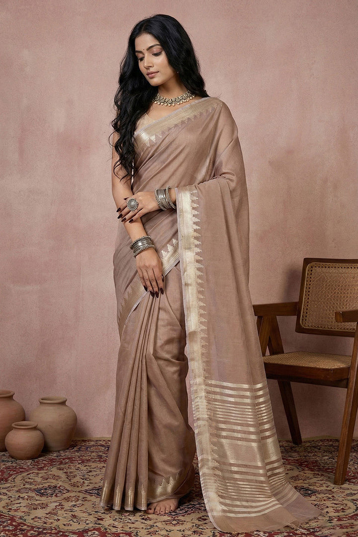 Graceful Beige Color Cotton Saree With Weaving Work | Buy Online India