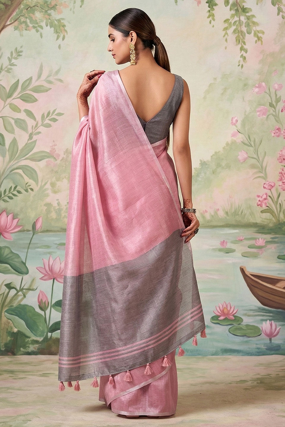 Pink Color Festive Wear Tissue Silk Saree