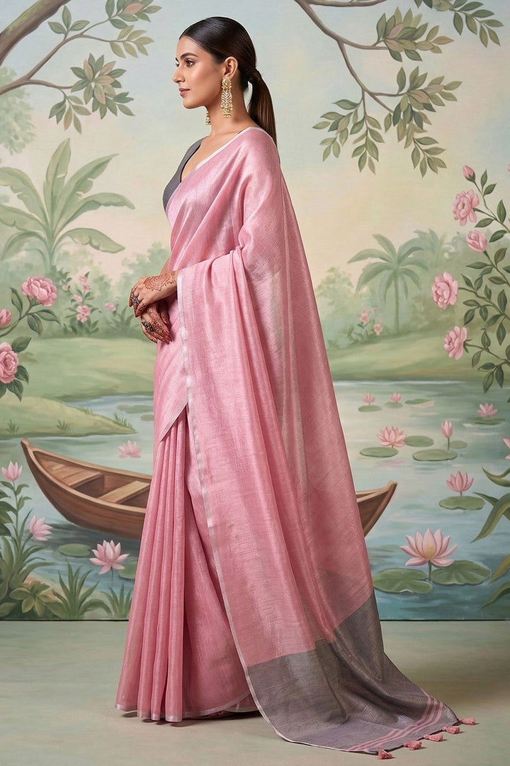 Pink Color Festive Wear Tissue Silk Saree