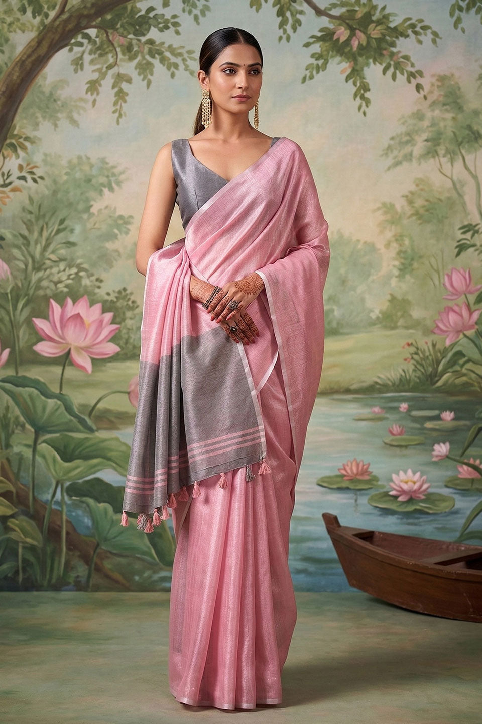 Pink Color Festive Wear Tissue Silk Saree
