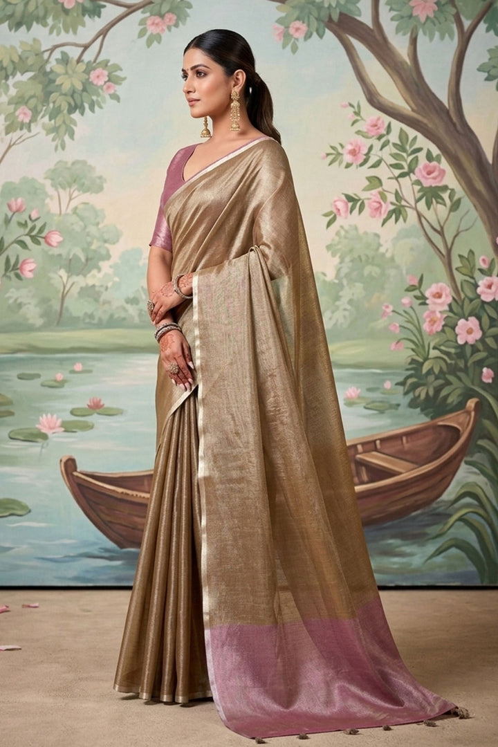 Brown Color Festive Wear Glamorous Tissue Silk Saree