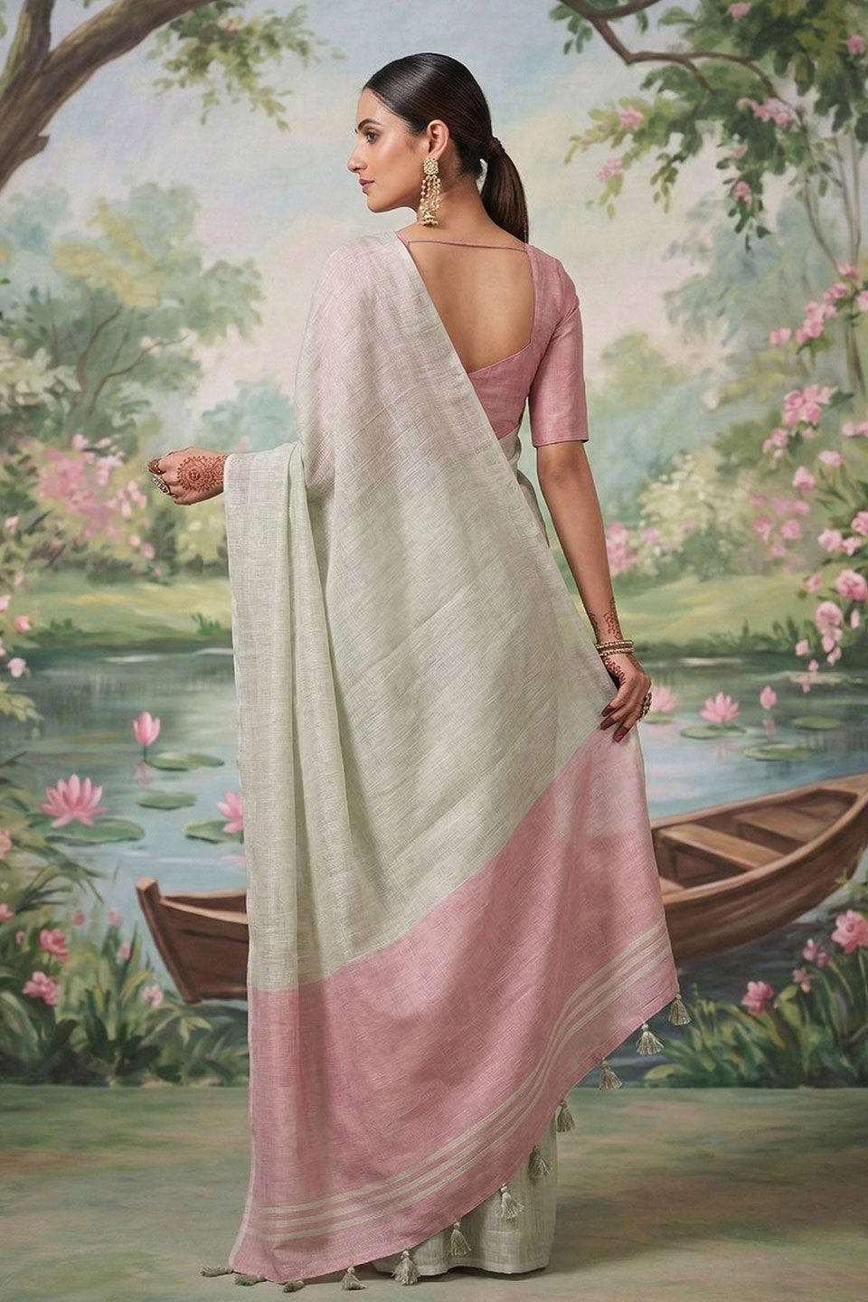 Cream Color Festive Wear Tissue Silk Saree