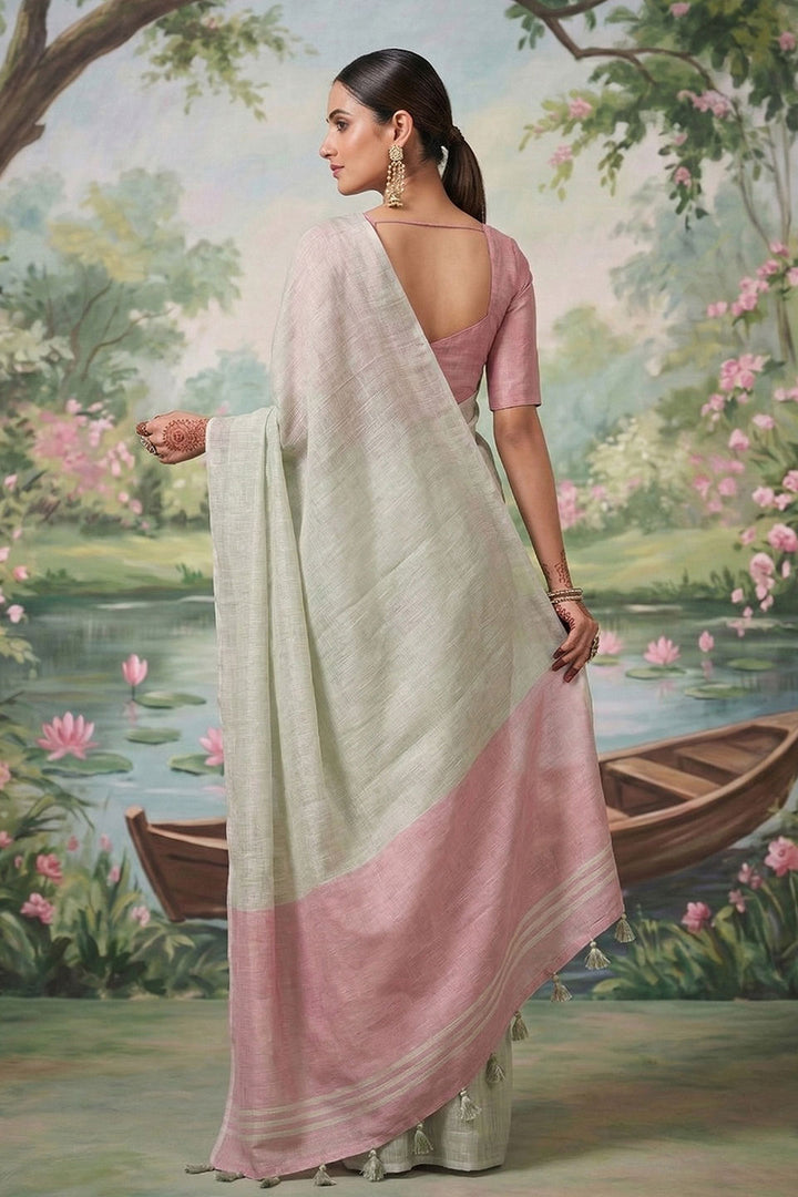 Cream Color Festive Wear Tissue Silk Saree
