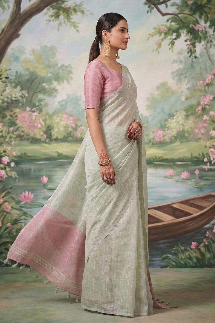 Cream Color Festive Wear Tissue Silk Saree