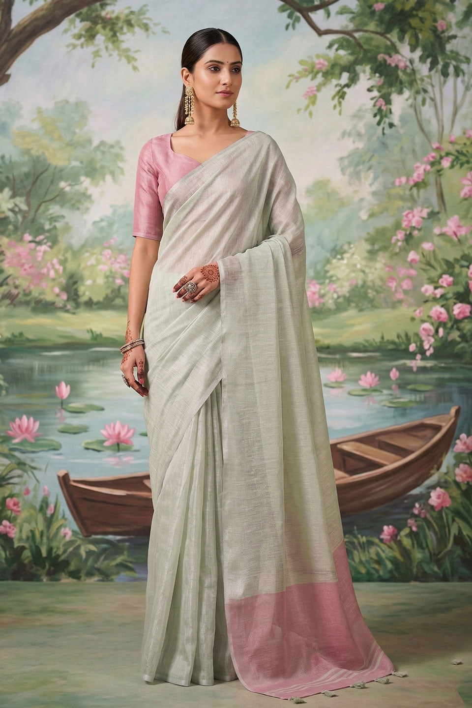 Cream Color Festive Wear Tissue Silk Saree