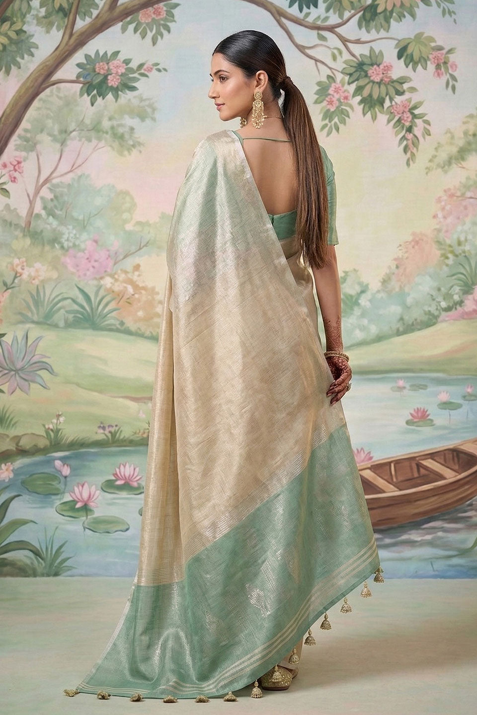 Beige Color Festive Wear Tissue Silk Saree