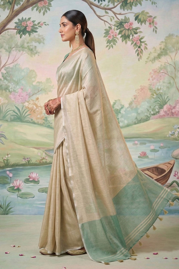 Beige Color Festive Wear Tissue Silk Saree