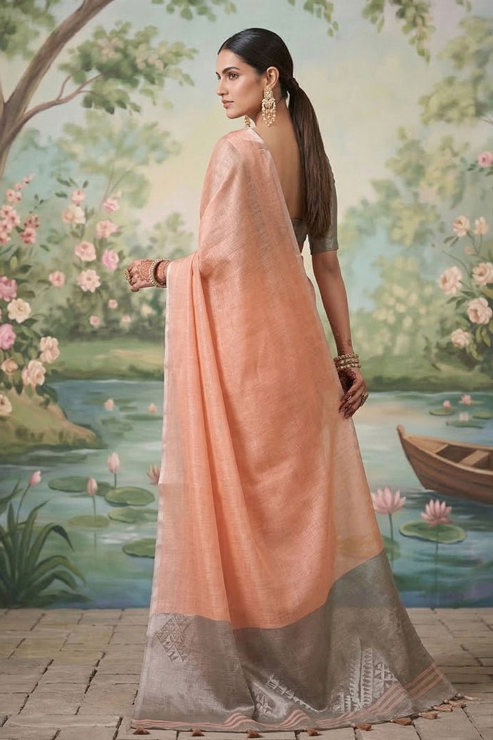 Peach Color Festive Wear Graceful Tissue Silk Saree