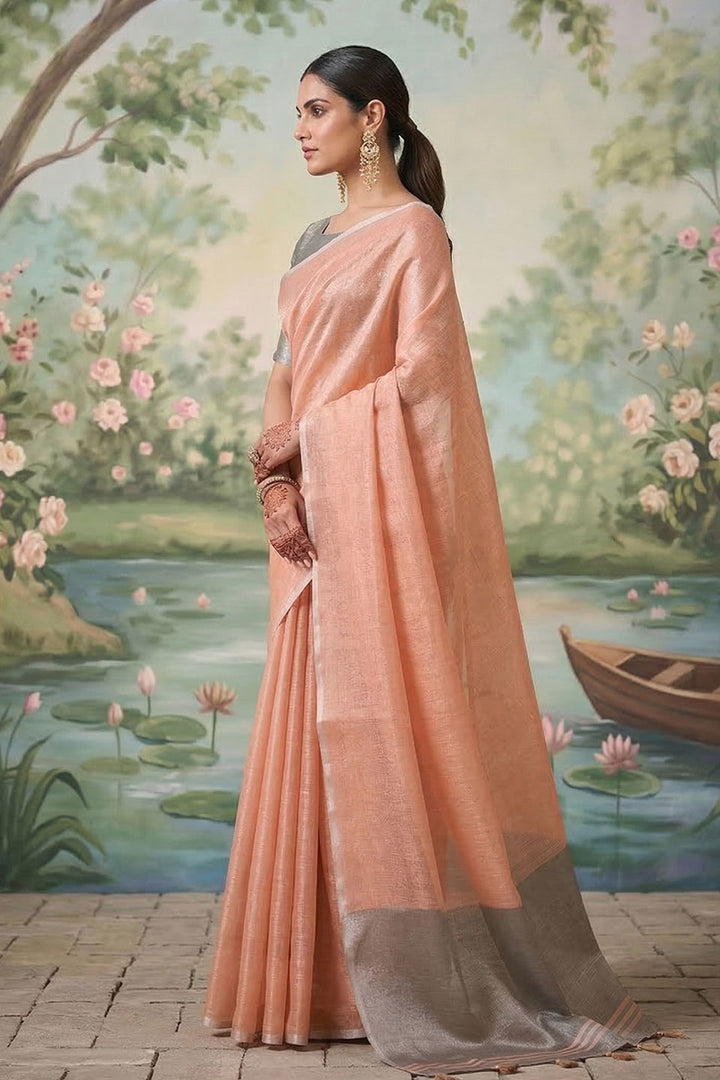 Peach Color Festive Wear Graceful Tissue Silk Saree
