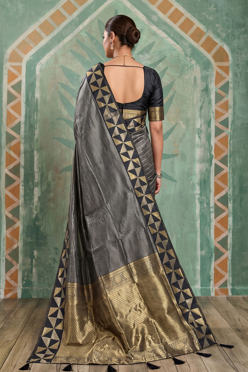 Amazing Weaving Designs On Black Art Silk Saree | Buy Online India