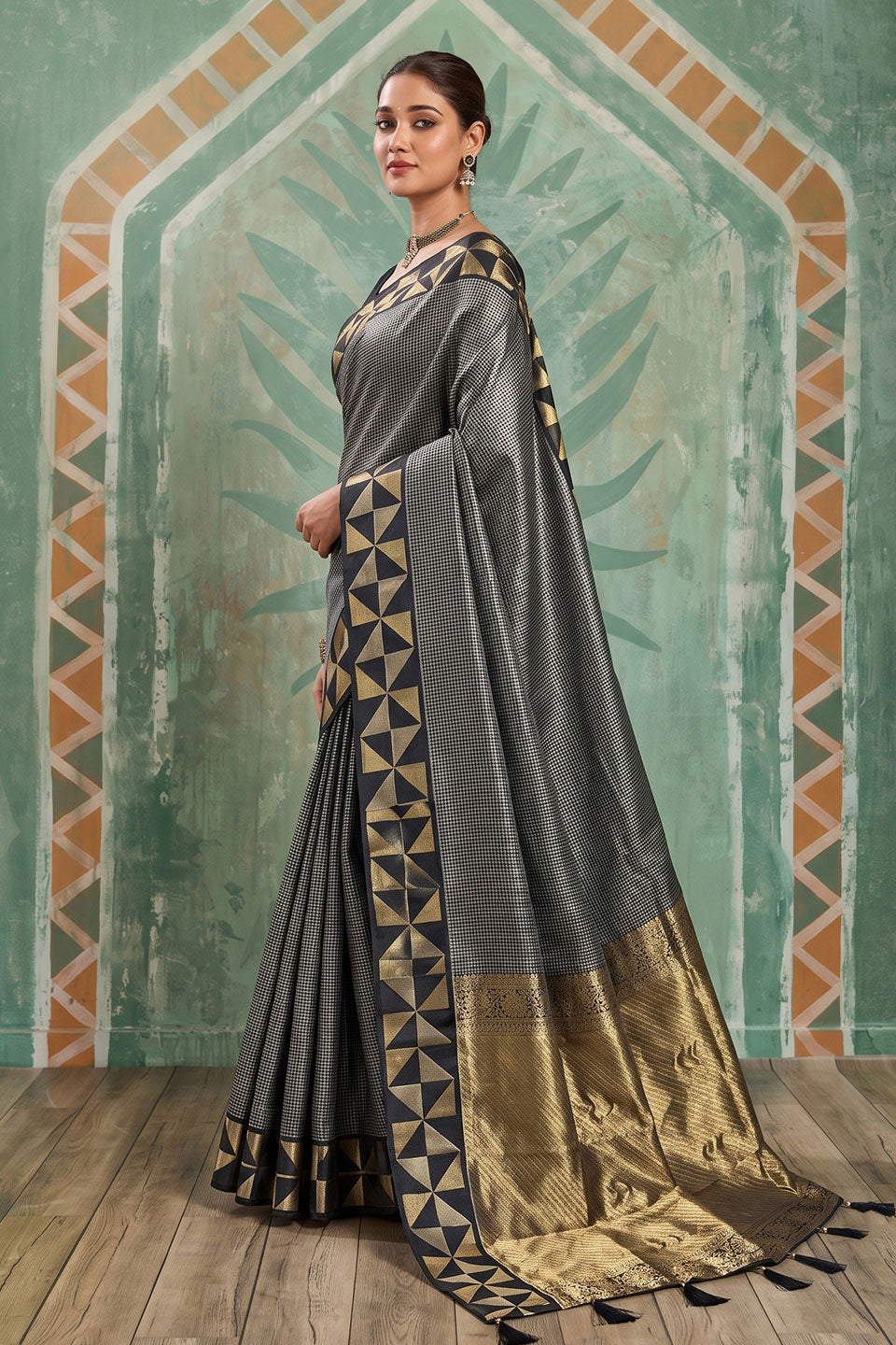 Amazing Weaving Designs On Black Art Silk Saree | Buy Online India