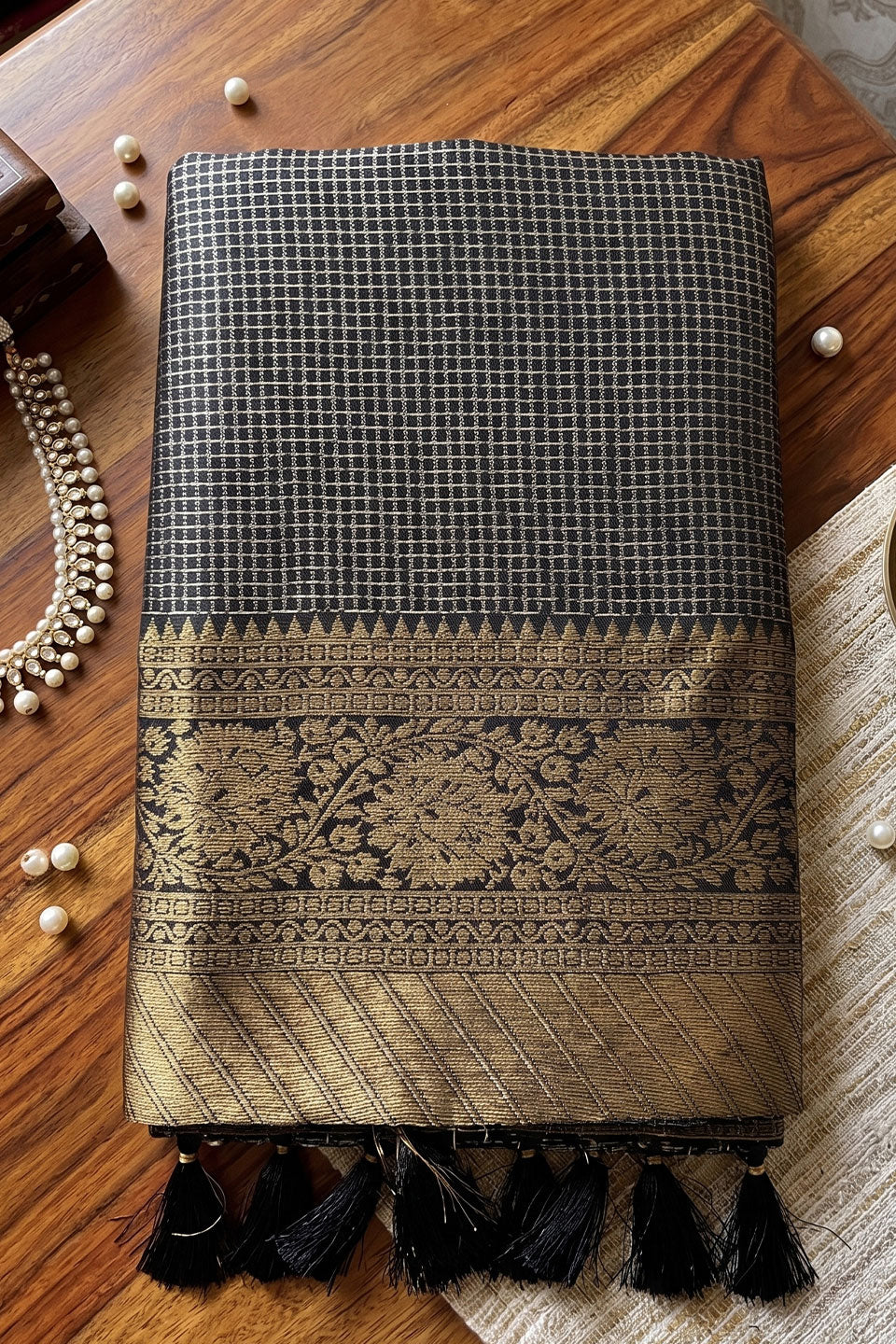 Amazing Weaving Designs On Black Art Silk Saree | Buy Online India