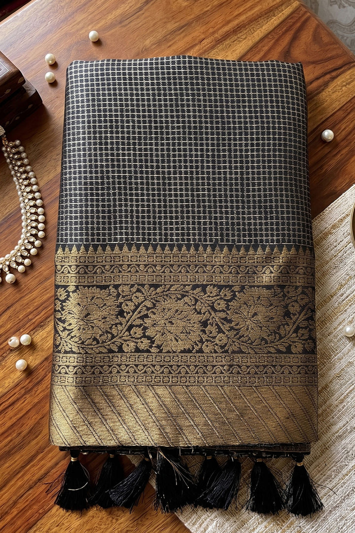 Amazing Weaving Designs On Black Art Silk Saree | Buy Online India