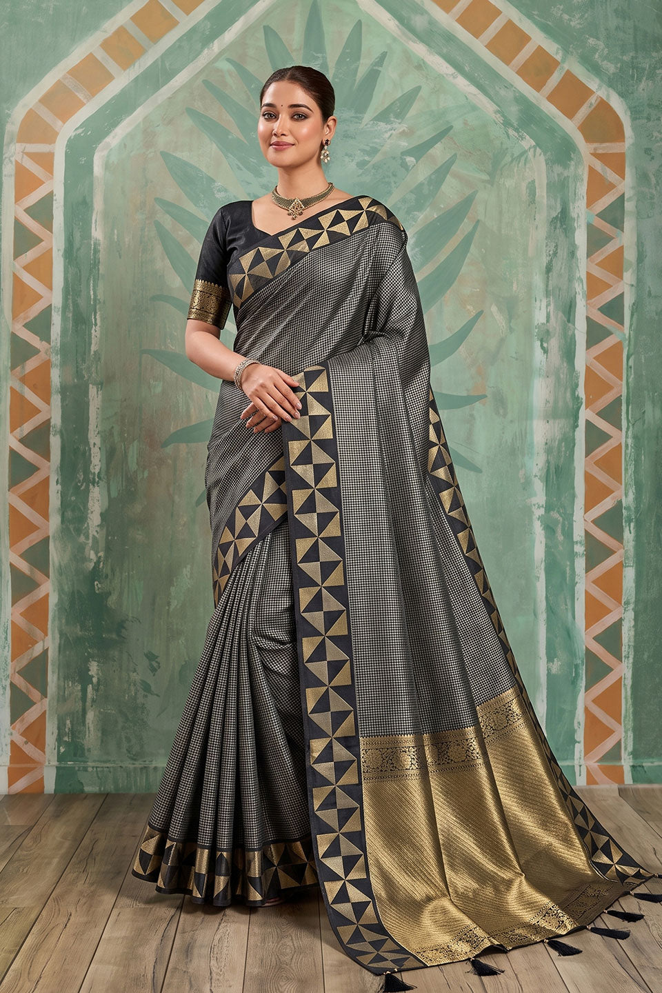 Amazing Weaving Designs On Black Art Silk Saree | Buy Online India
