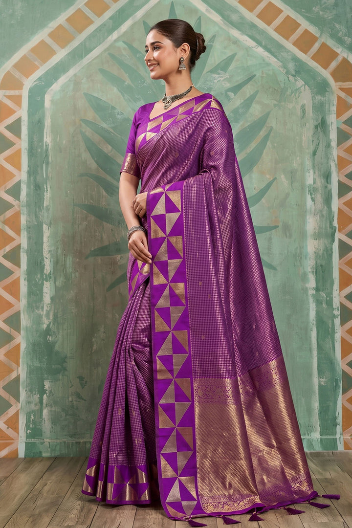 Trendy Art Silk Purple Saree With Weaving Designs | Buy Online India