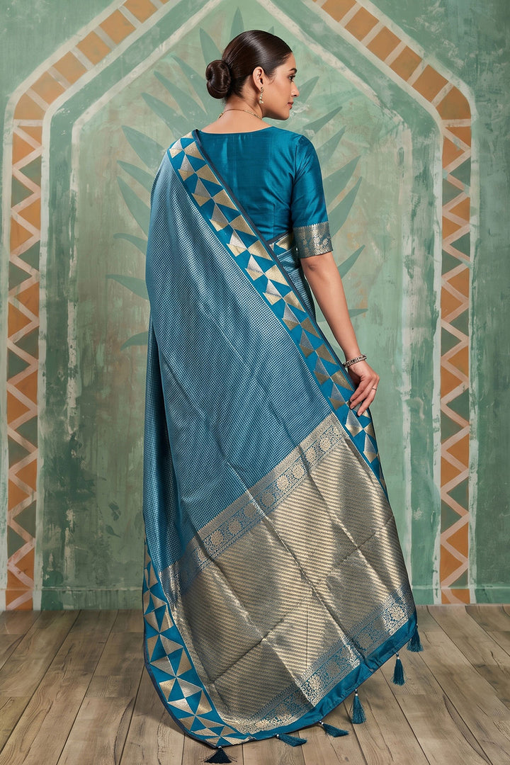 Teal Color Weaving Designs On Art Silk Chic Saree | Buy Online India