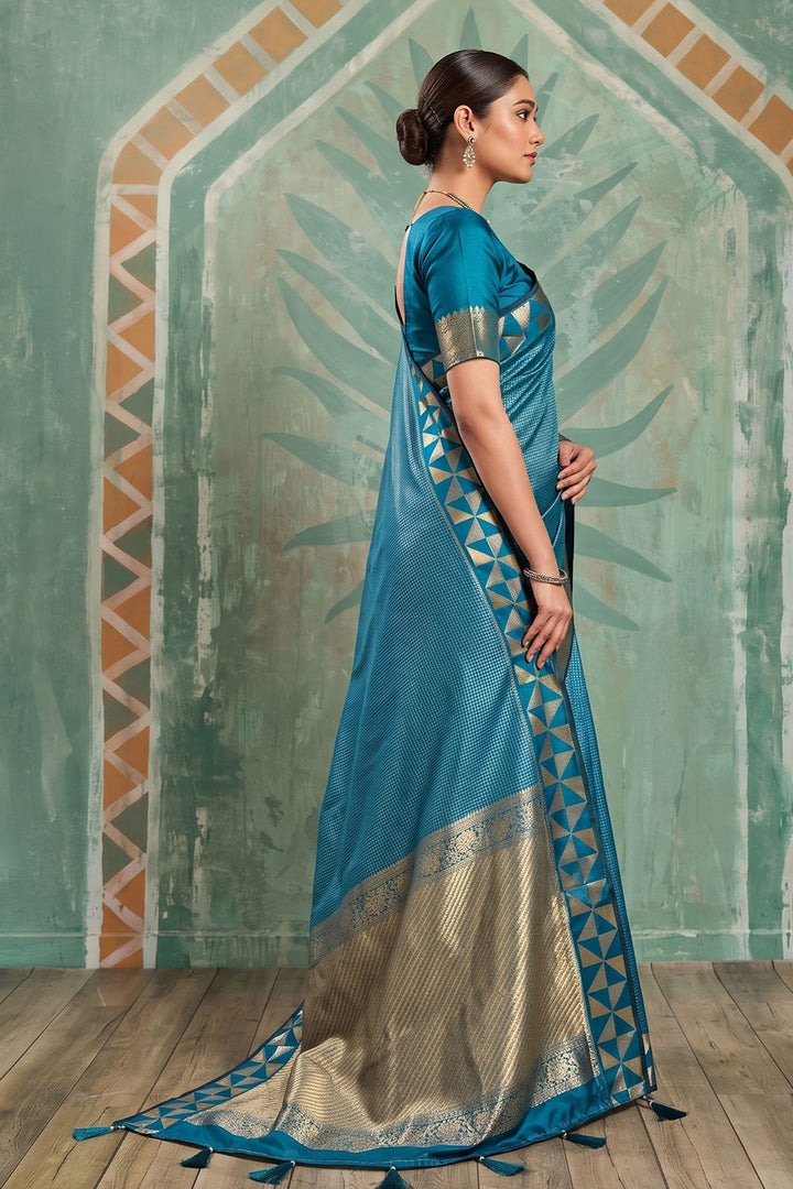 Teal Color Weaving Designs On Art Silk Chic Saree | Buy Online India