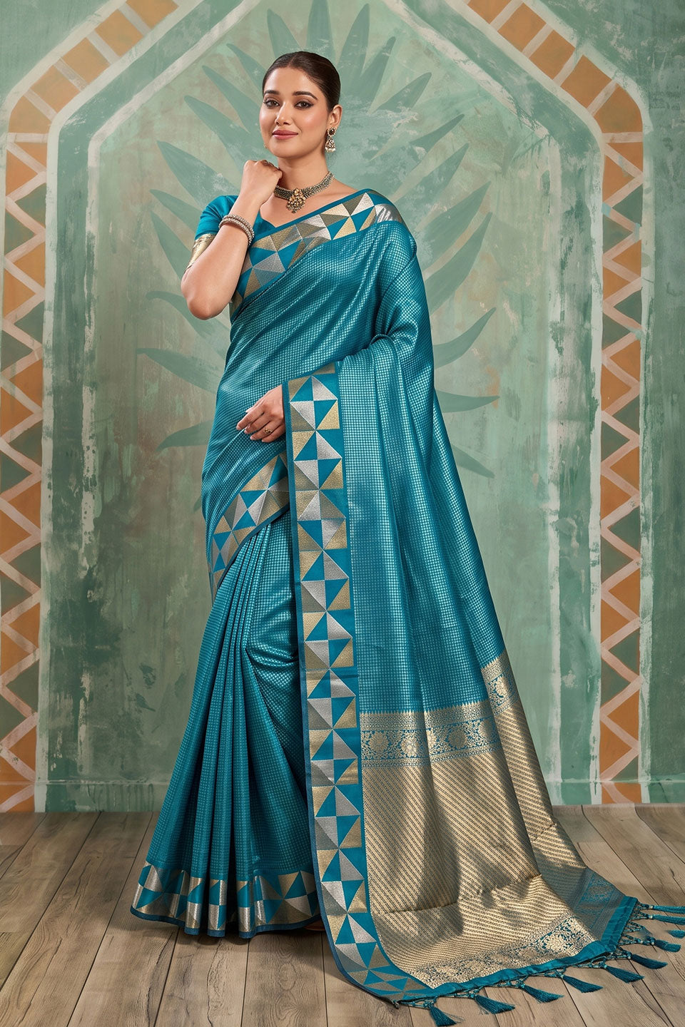 Teal Color Weaving Designs On Art Silk Chic Saree | Buy Online India