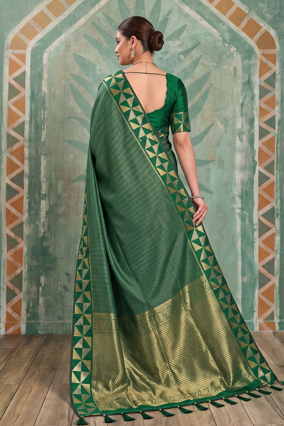 Weaving Designs On Art Silk Green Gorgeous Saree | Buy Online India
