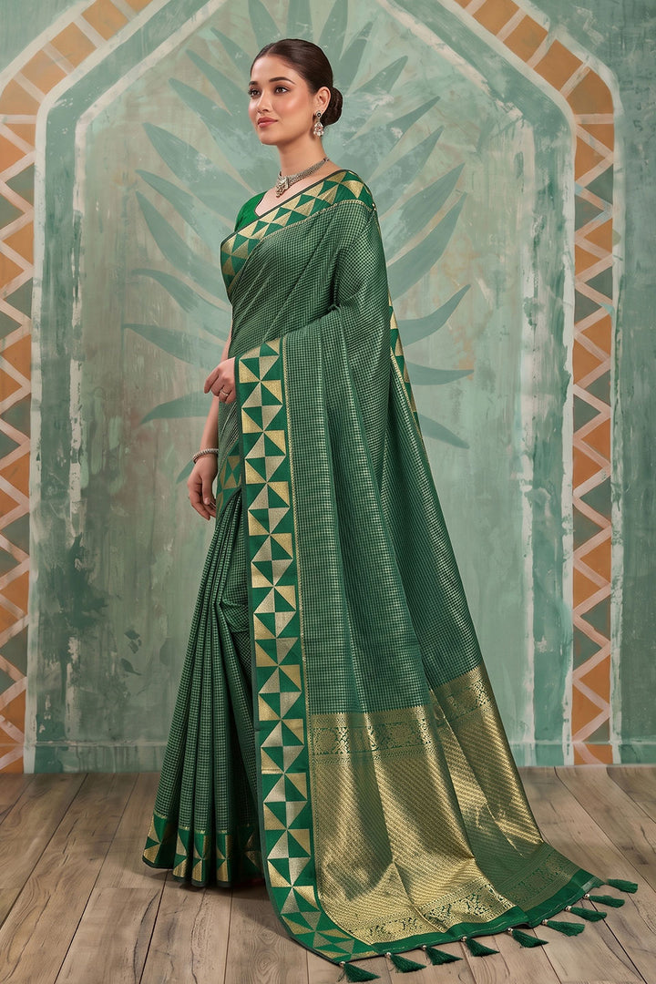 Weaving Designs On Art Silk Green Gorgeous Saree | Buy Online India