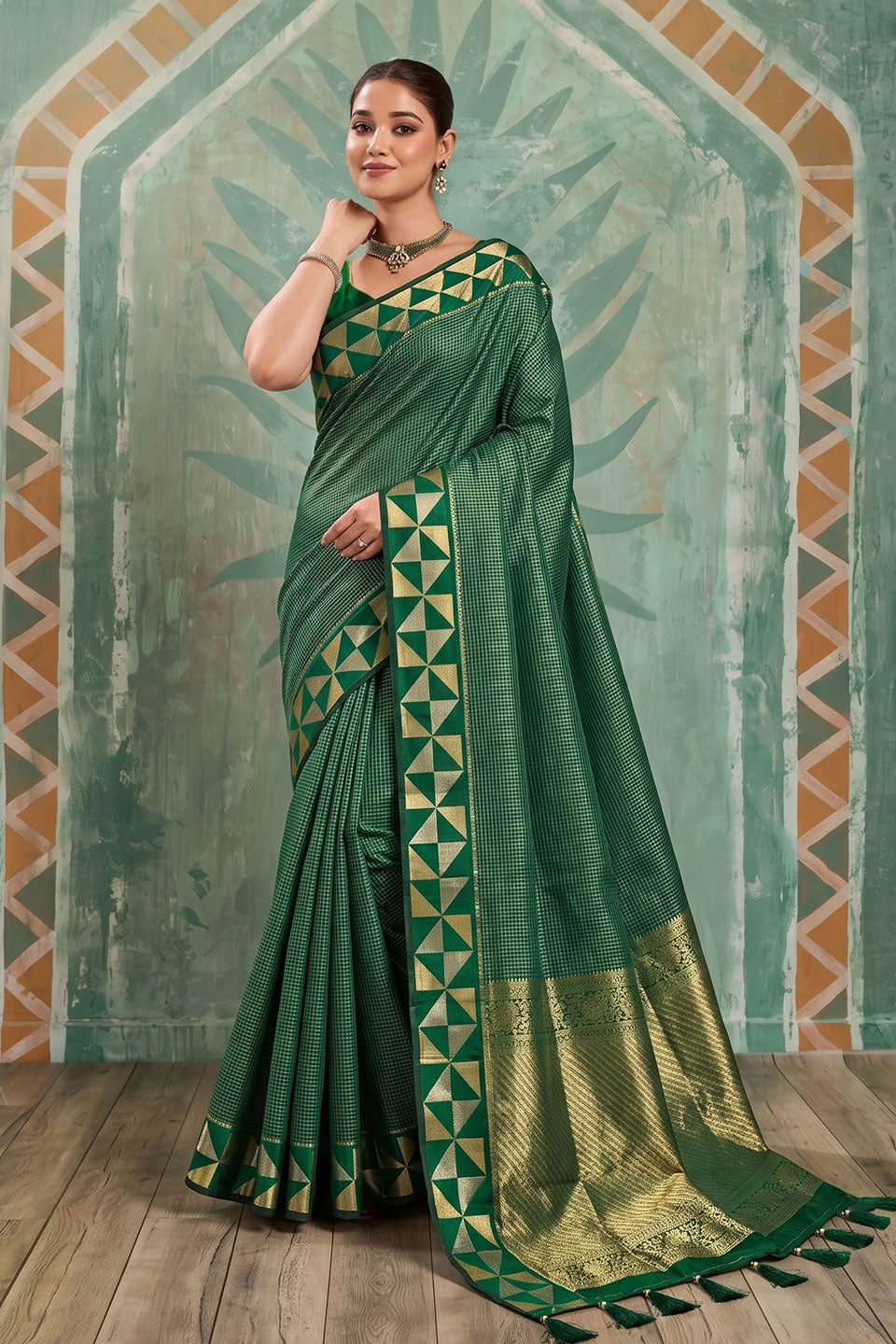 Weaving Designs On Art Silk Green Gorgeous Saree | Buy Online India