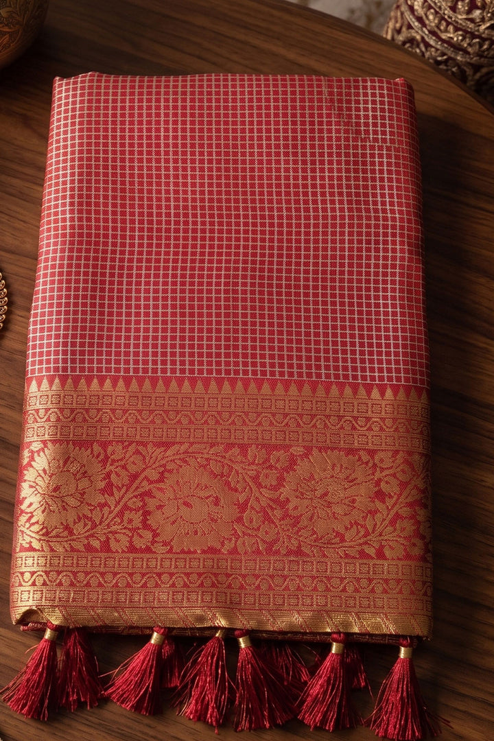 Graceful Art Silk Red Saree With Weaving Designs | Buy Online India