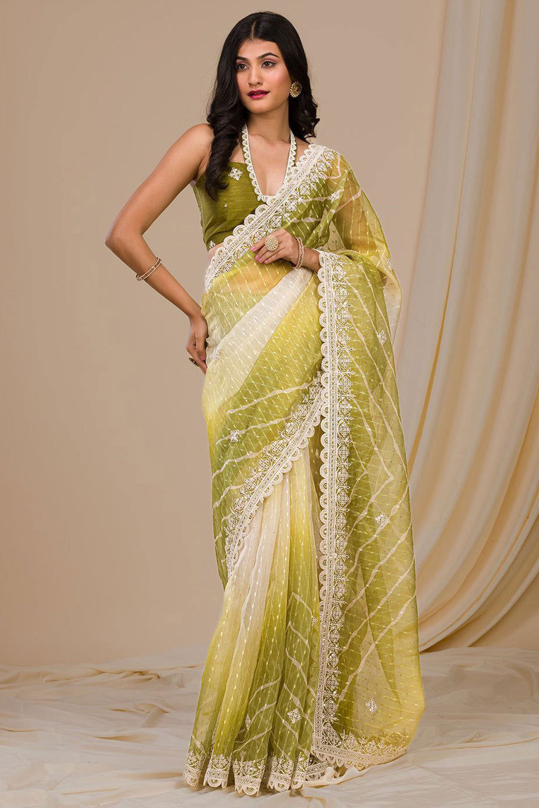 Green Color Exquisite Fancy Work Party Style Georgette Saree | Buy Online India