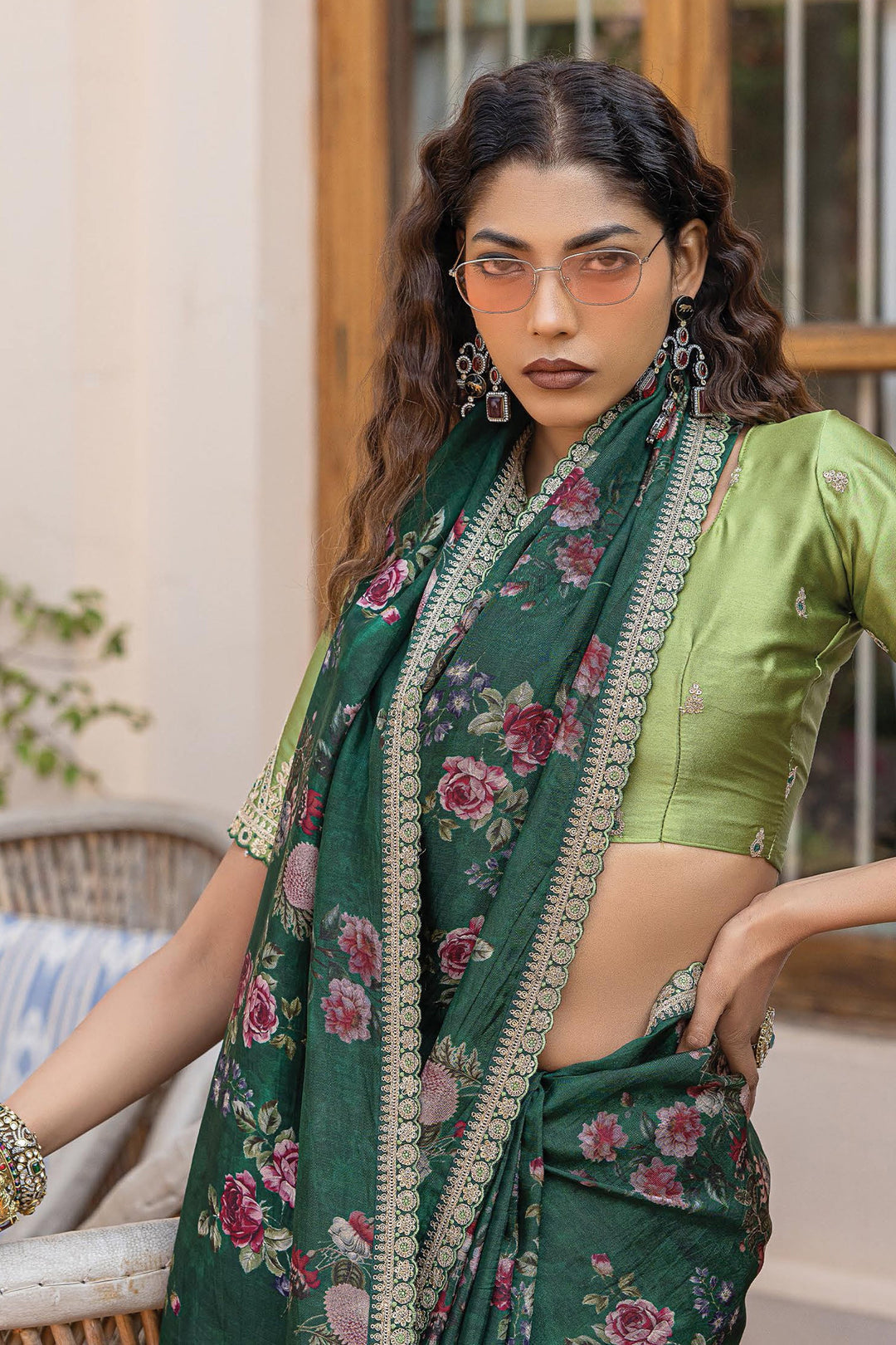 Green Color Printed Work On Viscose Fabric Stunning Saree | Buy Online India
