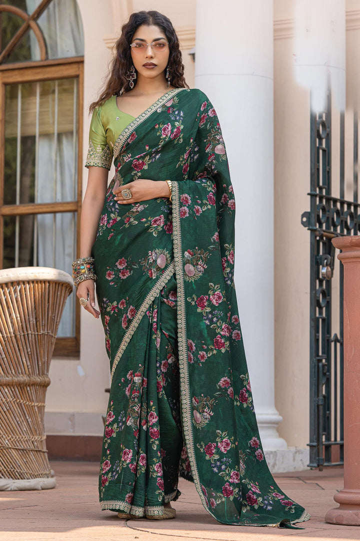 Green Color Printed Work On Viscose Fabric Stunning Saree | Buy Online India