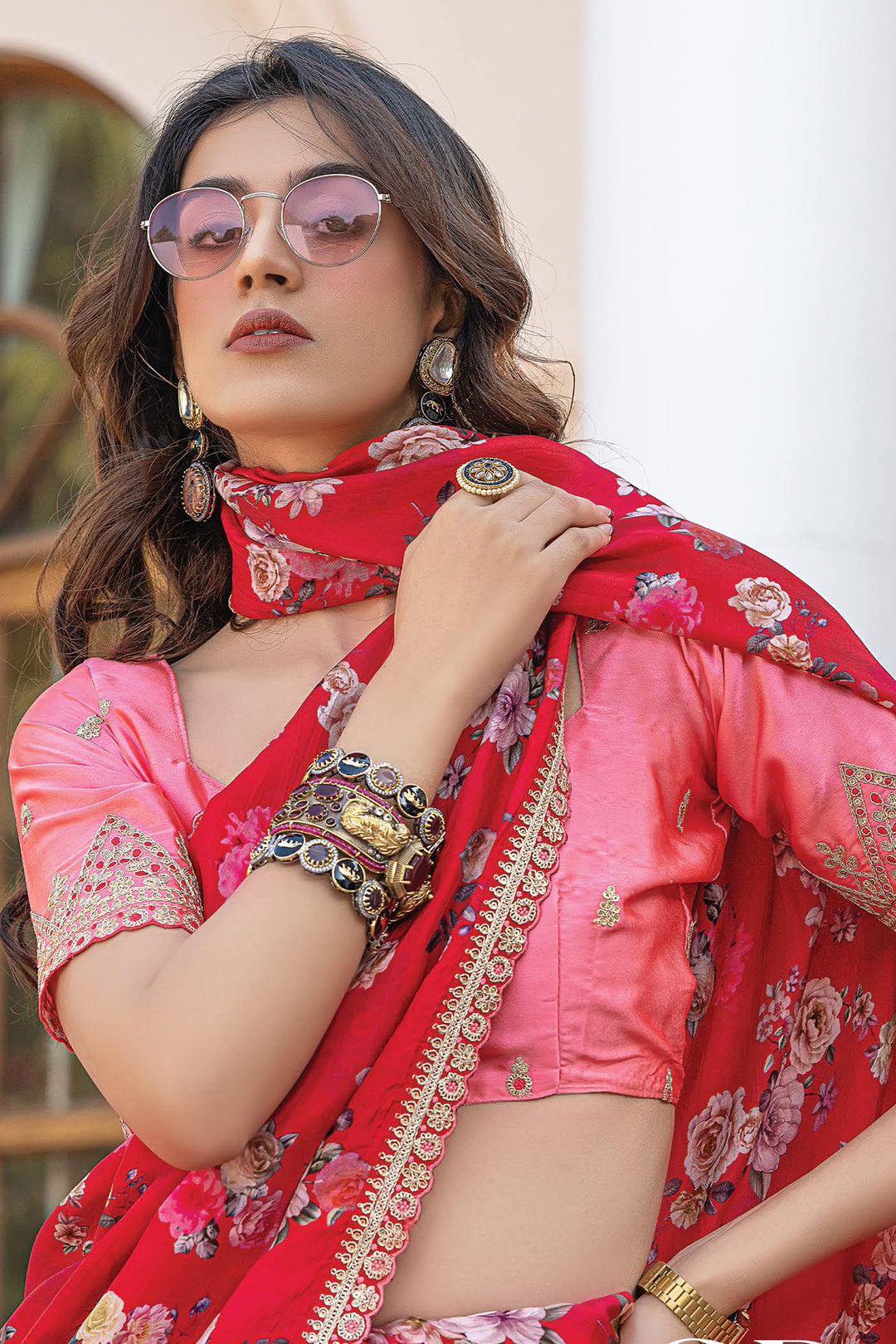 Incredible Printed Work On Viscose Fabric Red Color Saree | Buy Online India