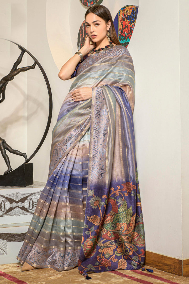 Multi Color Pleasant Organza Fabric Printed Festive Wear Saree | Buy Online India