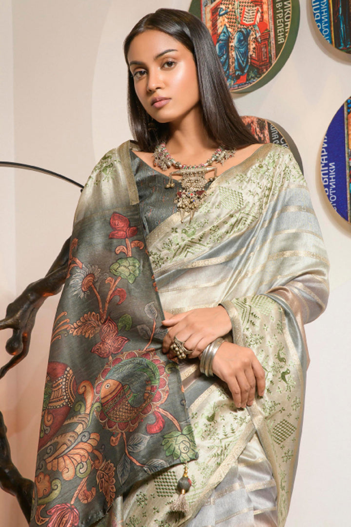 Multi Color Brilliant Organza Fabric Printed Festive Wear Saree | Buy Online India