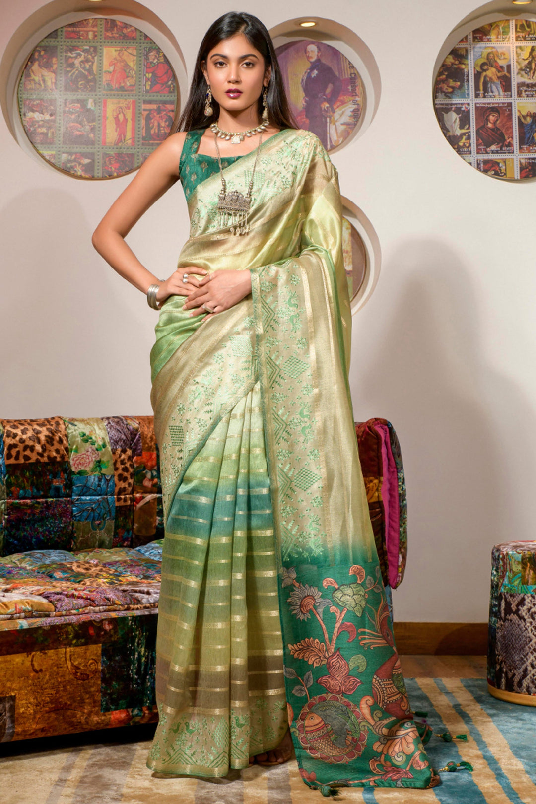 Imposing Organza Fabric Printed Festive Wear Saree In Multi Color | Buy Online India