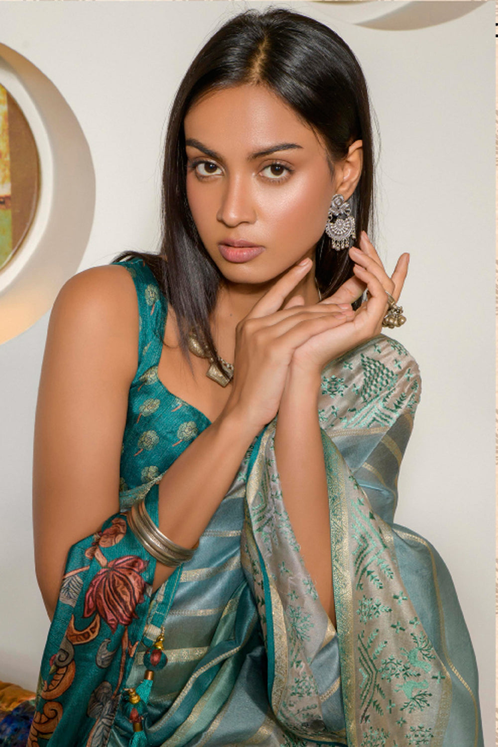 Delicate Multi Color Organza Fabric Printed Festive Wear Saree | Buy Online India