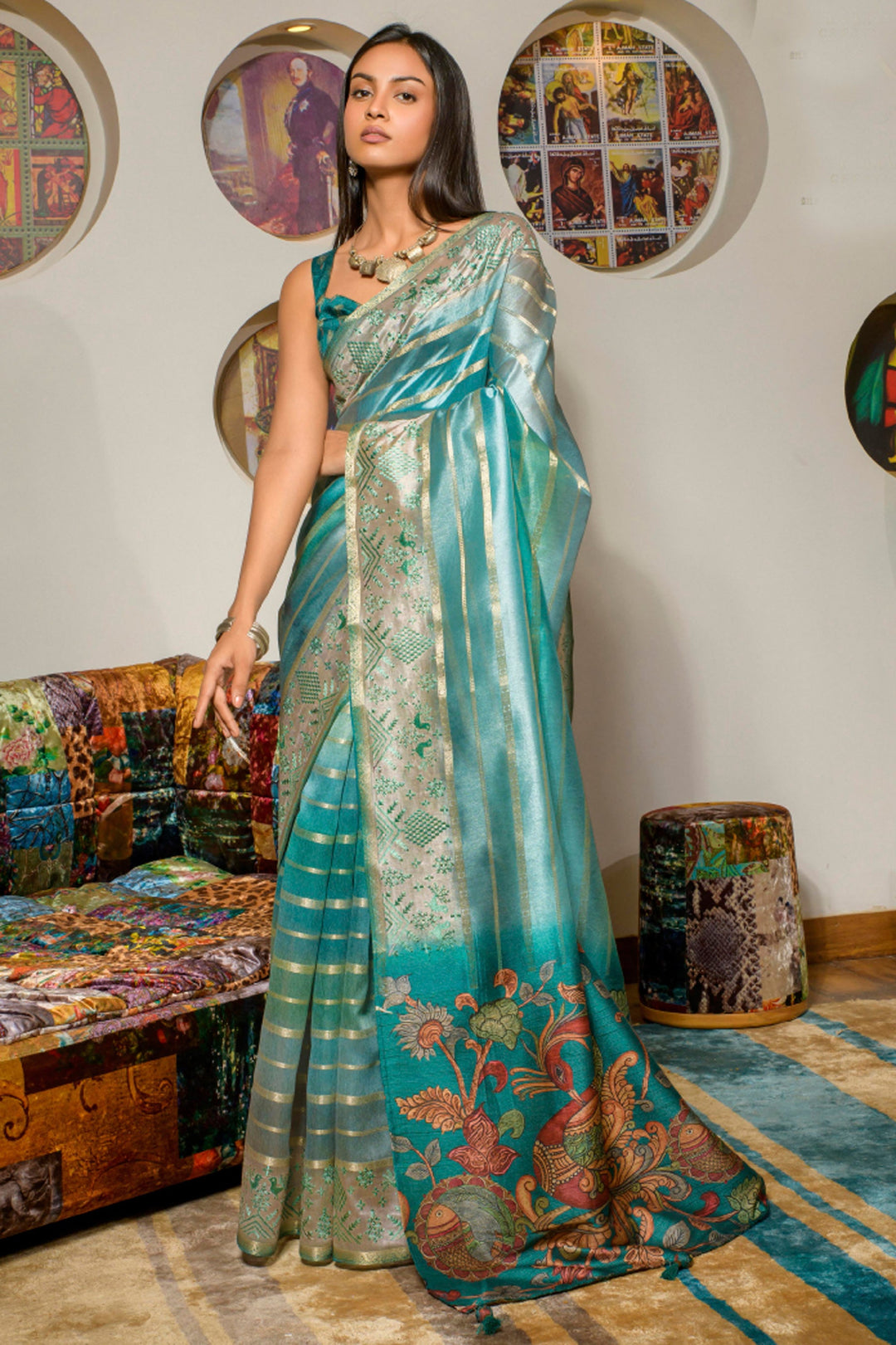 Delicate Multi Color Organza Fabric Printed Festive Wear Saree | Buy Online India