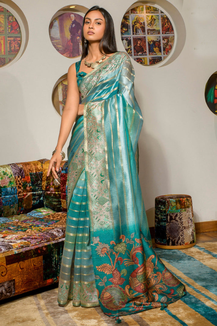 Delicate Multi Color Organza Fabric Printed Festive Wear Saree | Buy Online India