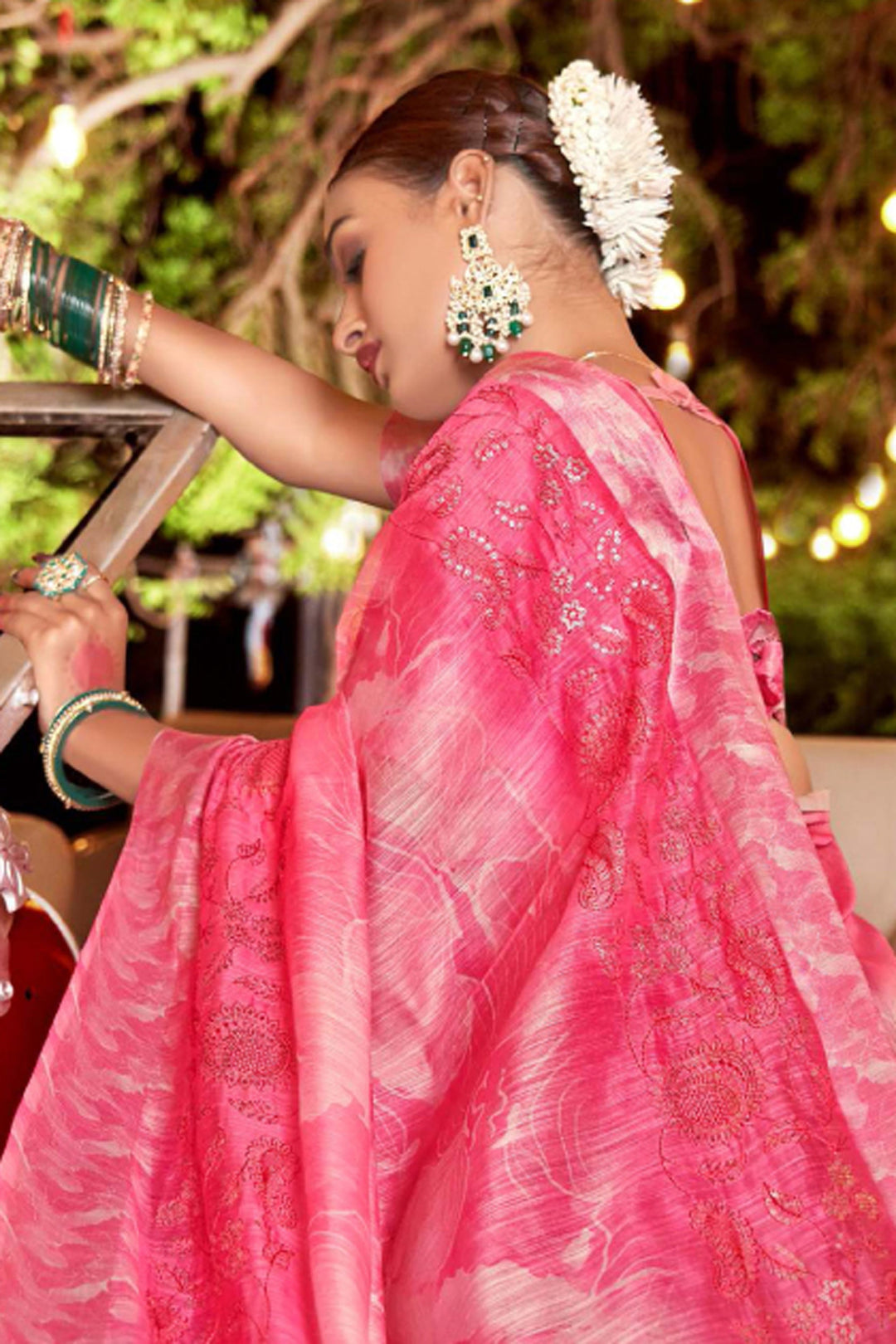Printed Work Imposing Art Silk Fabric Saree In Pink Color | Buy Online India