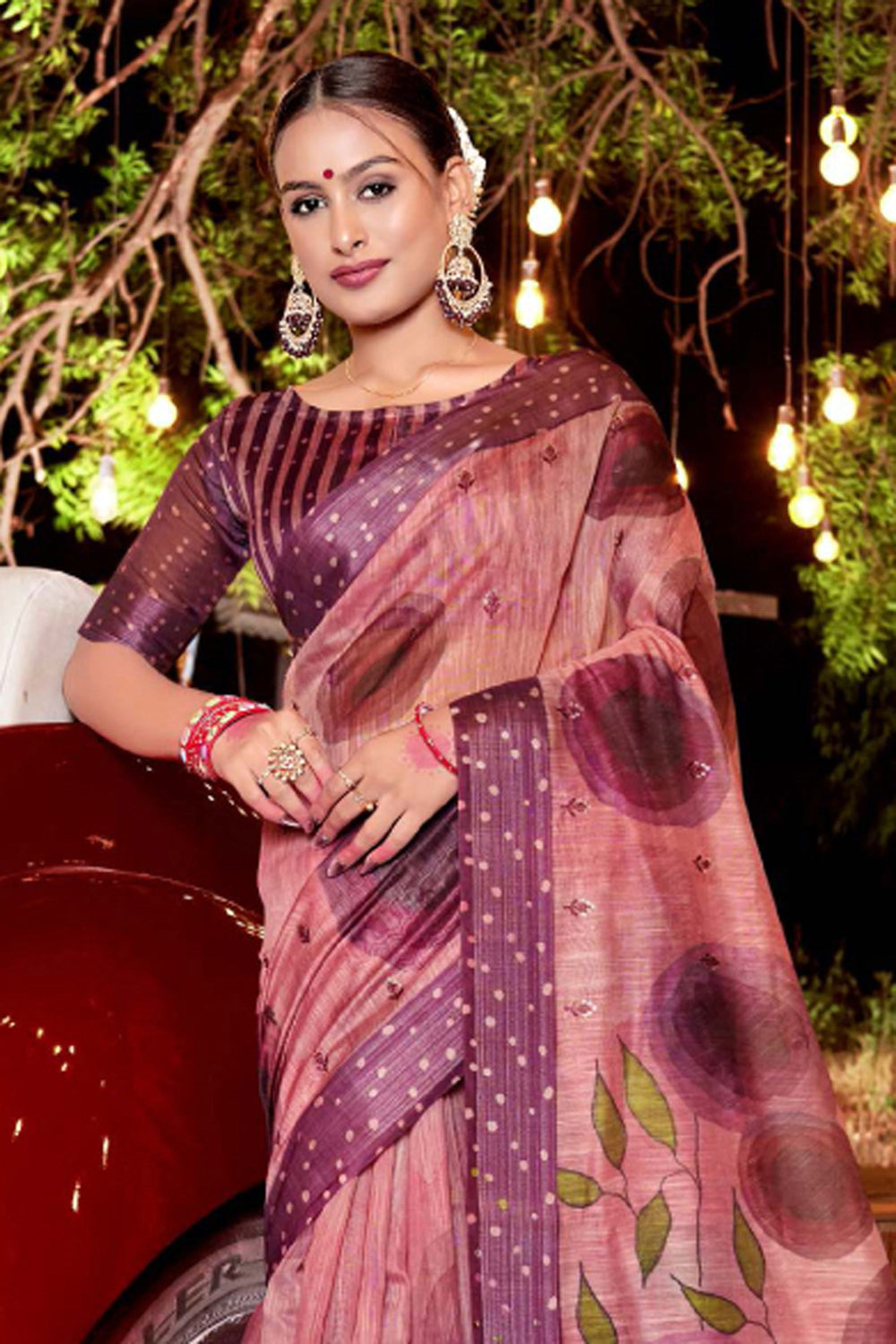 Peach Color Glorious Art Silk Fabric Saree With Printed Work | Buy Online India