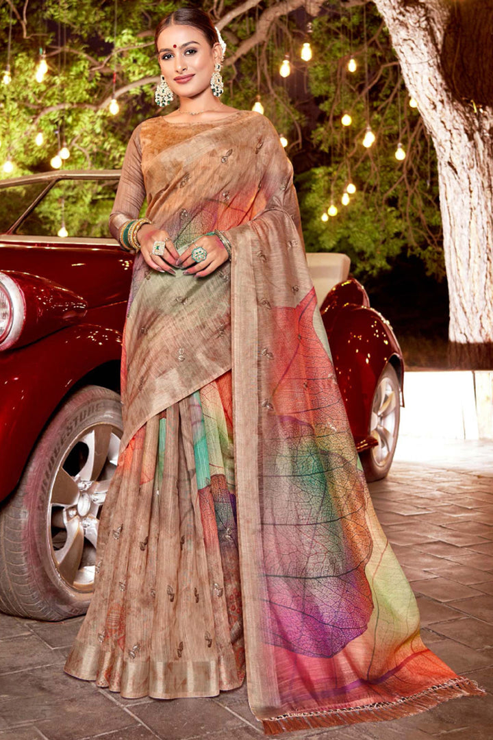 Blazing Multi Color Printed Work Art Silk Fabric Saree | Buy Online India