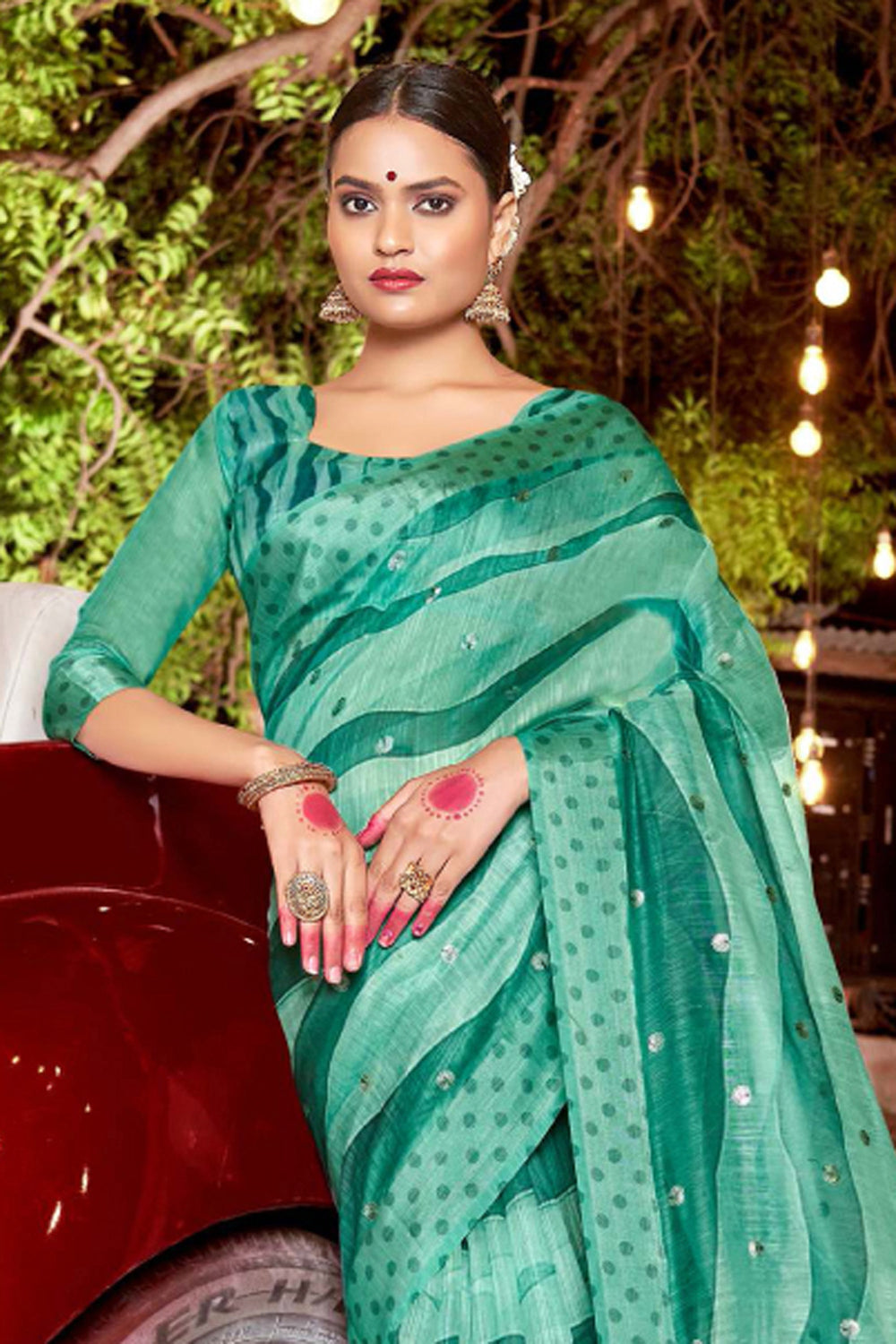Green Color Printed Work Graceful Art Silk Fabric Saree | Buy Online India